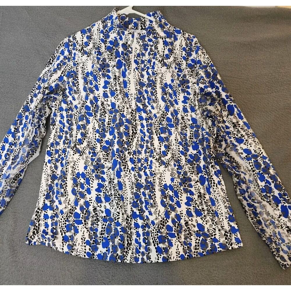 Ibkul Women's Kamila Animal Print 1/4 Zip Quick-Dry Activewear Pullover Blue XL